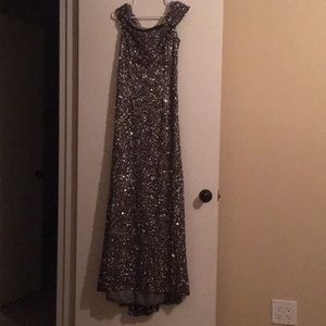 Adrianna Papell silver sequence off shoulder dress